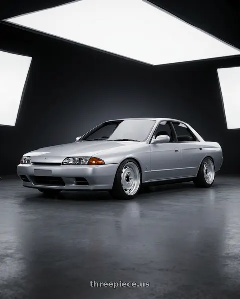 1992 Nissan Skyline with Mobelwagen MW430S Interceptor 4X130 15x5.5 20 Silver wheels