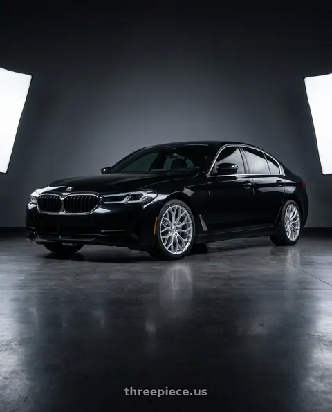 2021 BMW 530i with DOLCE PERFORMANCE PISTA 5x112 20x8.5 +28 Gloss Silver Machined Face wheels