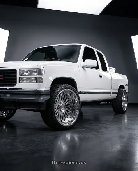 1999 GMC Sierra 1500 SLT with Amani Napoliano pocketed blank 8x 24x14 -76 Polished wheels