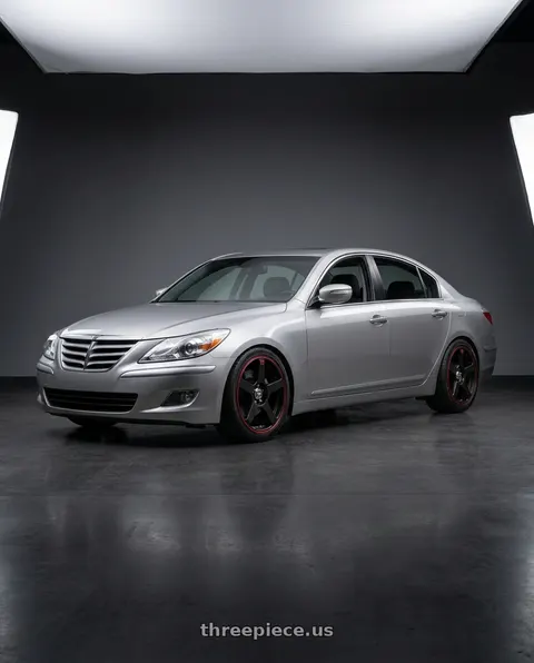 2012 Hyundai Genesis with Motegi MR116 FS5 5X112/5X114.3 18X8 +35 MATTE BLACK RED RACING STRIPE wheels