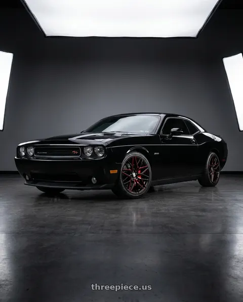 2014 Dodge Challenger with Shift Spring 5x115 22x9 +15 Gloss Black Candy Red Milled wheels