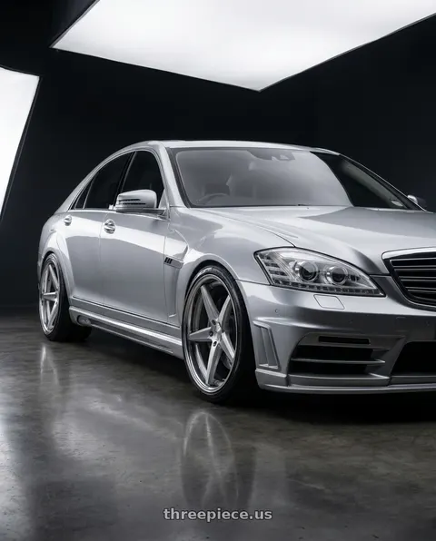 2012 Mercedes-Benz S550 with Work Gnosis Cvd 5x114.3 22x10.5+30 O Disk Brush Silver Clear wheels