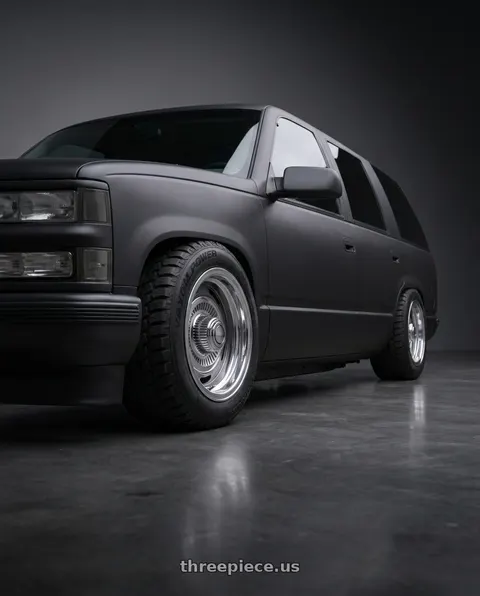1999 Chevrolet Tahoe LT with Vision American-Muscle 55 Rally 6x139.7 15x7+6 Silver wheels