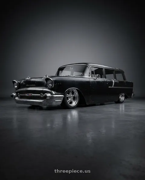 1957 chevrolet 210 handyman with BG Rod Works Old School 5x120.65 17x7+0 Chrome wheels