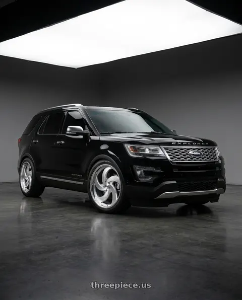 2019 Ford Explorer Platinum with Strada Street Classics Retro 5 5x114.3 22x9 +35 Brushed Face Silver Milled SS Lip wheels