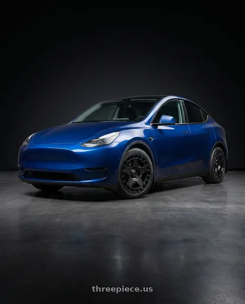 2022 Tesla Model Y with fifteen52 TURBOMAC 5x114.3 18x8.5 +30 ASPHALT BLACK (SATIN BLACK) wheels