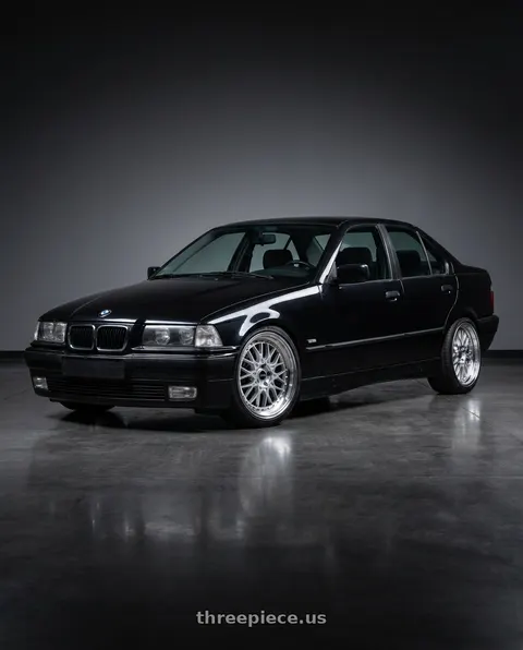 1997 BMW 3 black with ARC AR1 5x120 17x8.5  +35 Silver Machine Face Lip Chrome Rivet wheels