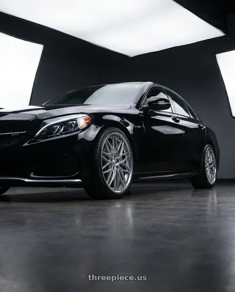 2018 Mercedes-Benz C43 AMG with Work Schwert Quell 5x112 19x8.5+30 O Disk Silky Rich Silver wheels