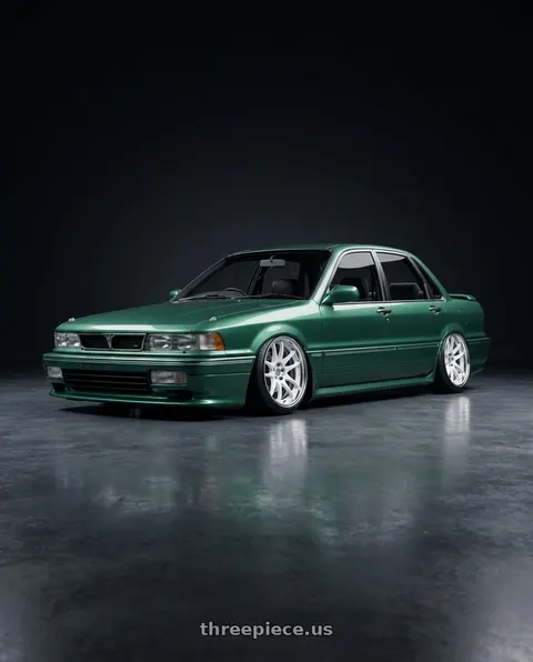 1990 Mitsubishi Galant with Work Cr 2P 4x100 17x8.5 +12 Gloss White wheels