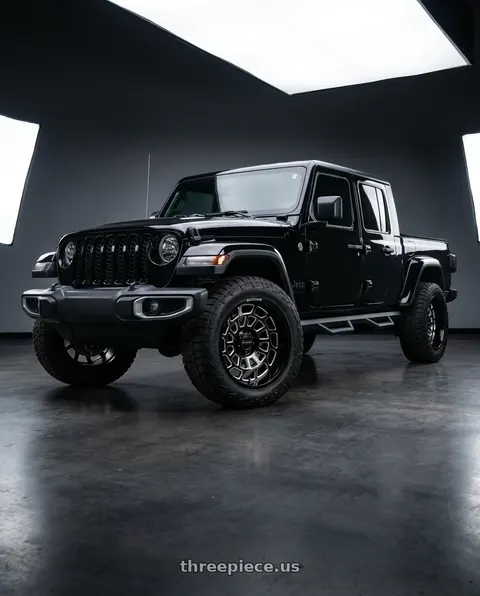 2021 Jeep Gladiator with Raceline 955M Warp 5x127 22x12 -44 Satin Black and Milled wheels