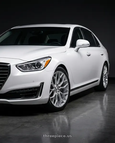 2018 Genesis G90 Ultimate with DOLCE PERFORMANCE PISTA 5x114.3 20x8.5 +38 Gloss Silver Machined Face wheels