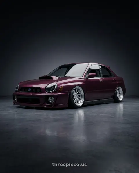 2002 Subaru Impreza WRX with Work Gnosis Cvs 5x114.3 19x7.5+45 H Disk Brush Silver Clear wheels