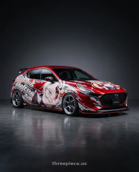 2026 Mazda 3 with Advan Racing RG-D2 4x100 15x5.0 +45 MACHINING & RACING HYPER BLACK wheels