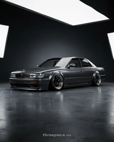 1995 Nissan laurel with Work Meister S1 3P 5x100 18x9+48 A Disk Black wheels