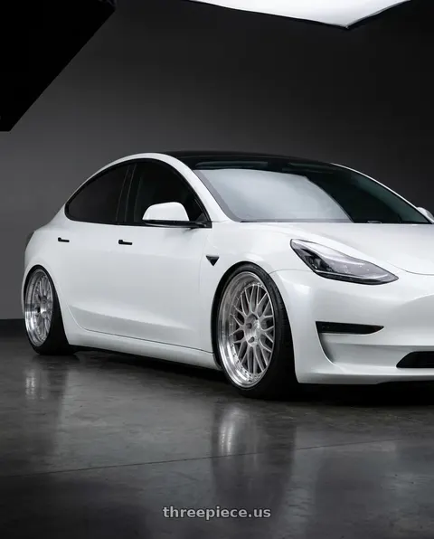 2018 Tesla Model 3 with Aodhan AH02 5x114.3 19x9.5+12 Silver w/ Machined Lip wheels