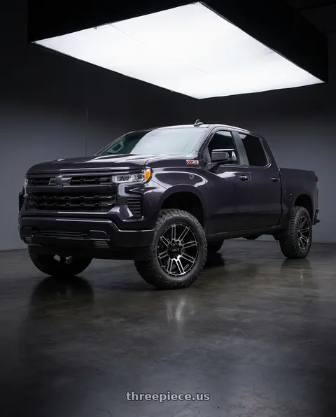 2023 Chevrolet Silverado 1500 with Helo HE900 6X139.7 20X10 -24 GLOSS BLACK MACHINED wheels