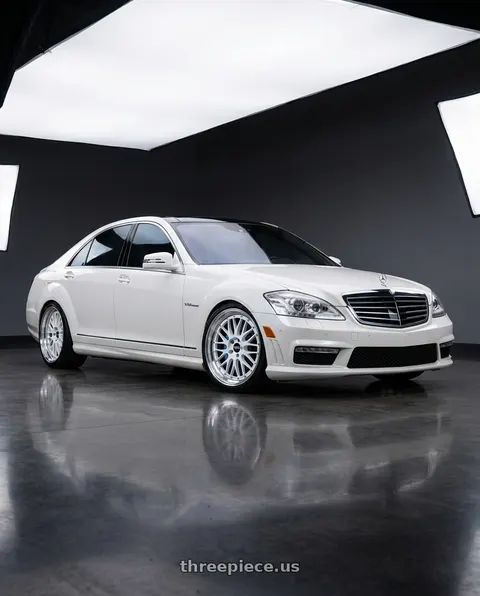 2012 Mercedes-Benz S600 with BBS LM 5x114.3 18x10 +20 White w/ Blue Metallic Flake / Diamond Cut Lip wheels
