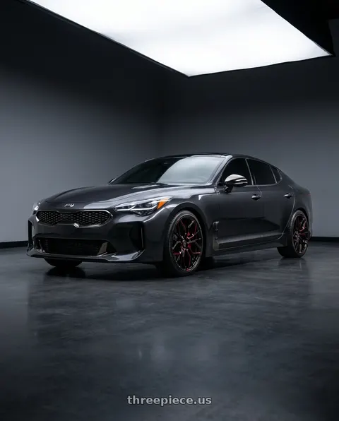 2018 Kia Stinger GT1 with MARQUEE WHEELS M1004 5x114.3 20x10.5+40 GLOSS BLACK / RED MILLED wheels