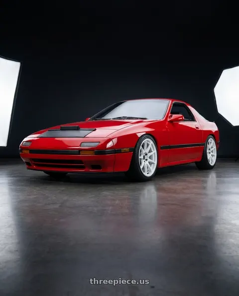1988 Mazda RX-7 with WORK Emotion CR Shigoku 5x114.3 17x7.5 +47 Ice White ICW wheels