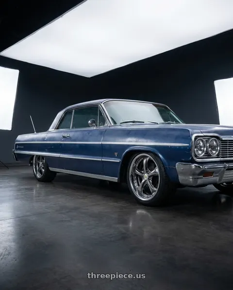 1964 Chevrolet Impala with Work Wheels VS-KF 5x120.65 20x9.5-3 Brilliant Silver Black L Disk FULL REVERSE wheels
