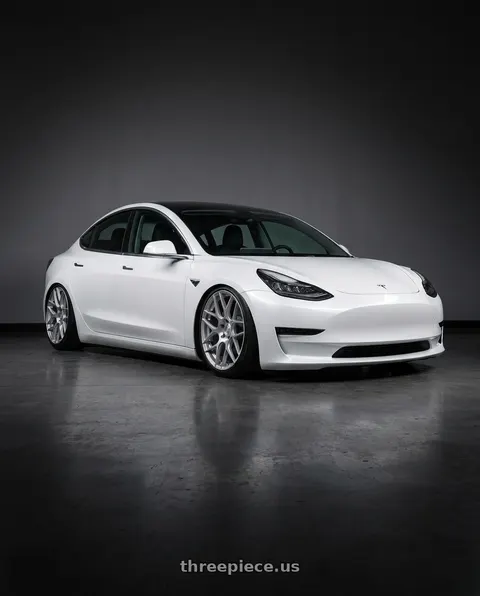2023 Tesla Model 3 with Aodhan AFF2 5x114.3 19x8.5+35 Gloss Silver Machined Face wheels