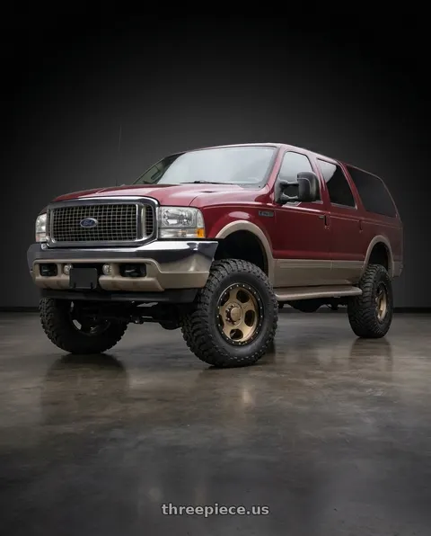 2002 Ford Excursion with Mickey Thompson Canyon Pro Bronze 8X170 17x9 +0 Satin Bronze. Black Lip wheels