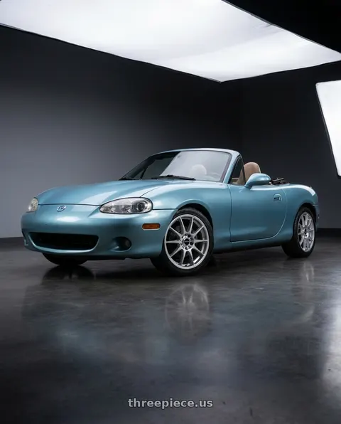 2002 Mazda Miata with Vision Street-Designs 425 Bane 4x100 15x6.5+38 Hyper Silver wheels