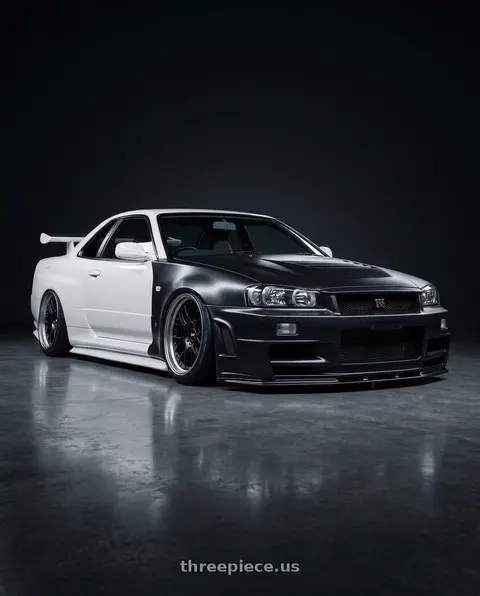 2002 Nissan Skyline R34 GTR with BBS CH-RII 5x130 20x11.5 +47 Satin Black Center Platinum Lip Stainless Rim Protector wheels