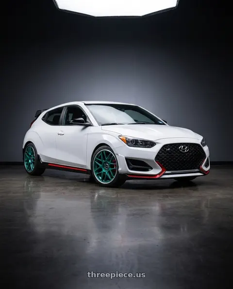 2020 Hyundai Veloster N with Motegi MR158 TSUBAKI 5X114.3 18x8.5 +35 HOKKAIDO GREEN W/ MACHINED LIP wheels