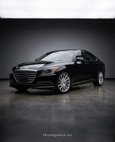 2016 Hyundai Genesis 3.8 with Asanti Black ABL-14 POLARIS 5X114.3 19X8.5 +38 BRUSHED SILVER W/ CARBON FIBER INSERTS wheels