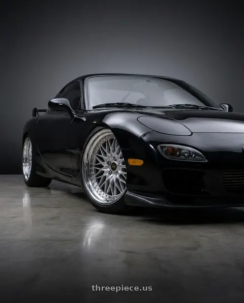 1993 Mazda RX-7 with Work Vs-Xv 5x114.3 18x12+2 L Disk Silky Rich Silver wheels