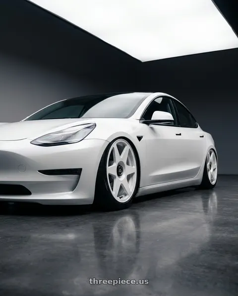 2023 Tesla Model 3 with fifteen52 TARMAC EVO 5x114.3 / 5x120 19x8.5 +35 RALLY WHITE (GLOSS WHITE) wheels