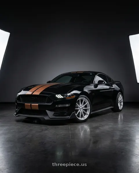 2022 Ford Mustang GT with DOLCE PERFORMANCE VELOCE 5x112 18x8.5 +35 Gloss Silver Machined Face wheels