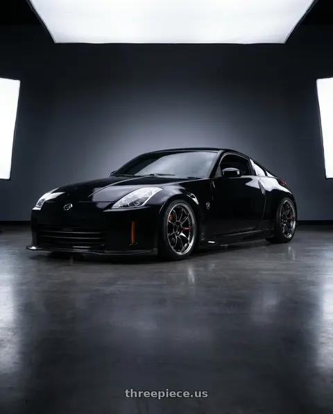 2006 Nissan 350Z with Work Emotion Zr10 5x100 18x10.5 +12 Glim Black Diamond Rim cut wheels
