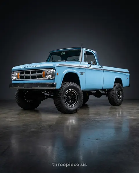 1968 Dodge D100 Pickup with Vision Street-Designs 349 Savage 5x114.3 15x7+15 Gloss Black Machined Lip wheels
