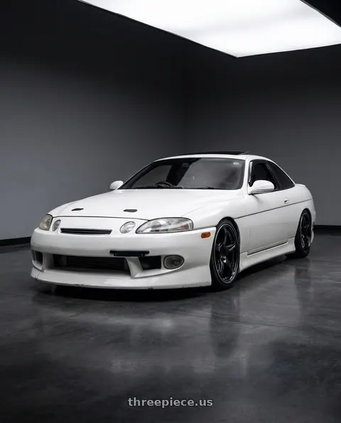 1996 Toyota Soarer 25GT-T White with Advan Racing TC4 5x114.3 18x10.5 +15 BLACK GUNMETALLIC & RING wheels