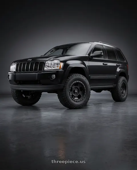2006 Jeep Grand Cherokee with American Racing AR969 ANSEN OFFROAD 5X127 17X9 -12 SATIN BLACK W/ SATIN BLACK RING wheels