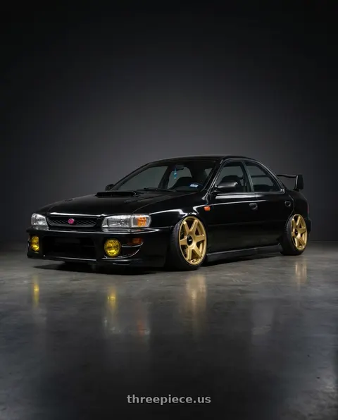 1998 Subaru Impreza with Rotiform 1PC R118 SIX 5X100/5X112 18X8.5 +45 MATTE GOLD wheels