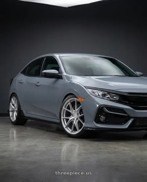 2021 Honda Civic with Aodhan AFF7 5x120 18x9.5+35 Gloss Silver Machined Face wheels
