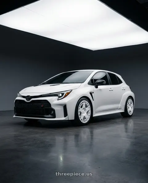 2026 Toyota GR Corolla with fifteen52 TURBOMAC 5x114.3 18x8.5 +30 RALLY WHITE (GLOSS WHITE) wheels