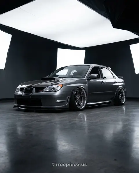 2007 Subaru Impreza with Work Wheels VS-KF 5X114.3 19x8+2 Brilliant Silver Black A Disk FULL REVERSE wheels