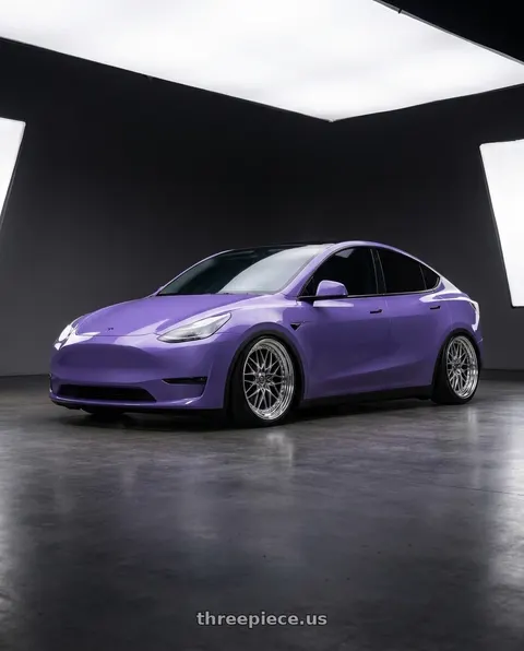 2026 Tesla Model Y with Work Vs-Xv 5x100 18x9+40 A Disk Brilliant Silver Black wheels