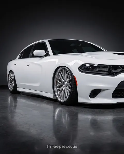 2021 Dodge Charger Scat Pack with Work Gnosis Gr204 5x114.3 19x10.5+22 W Disk Brush Silver Clear wheels
