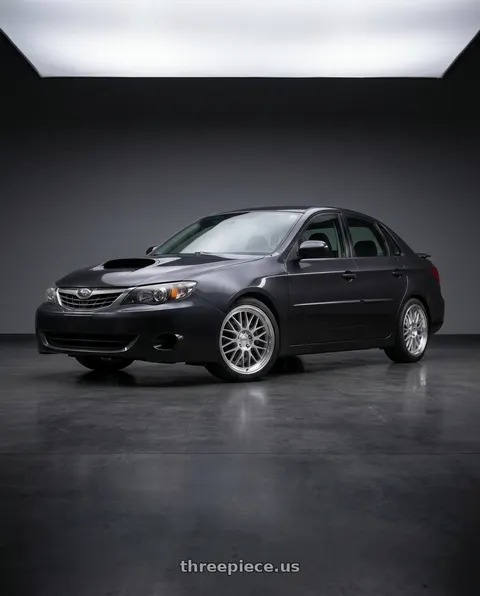 2009 Subaru Impreza with KATANA RACING KR06 5x100 18x8 +40 Glossy Silver Machine Lip wheels