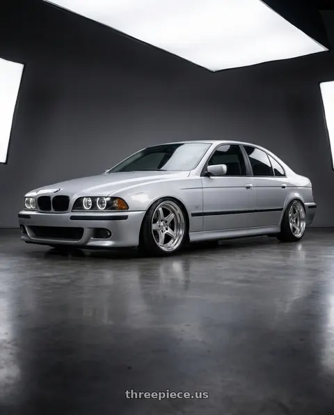 2003 BMW 530i with Work T5R 2P 5x120 18x8.5 +18 GT SILVER wheels