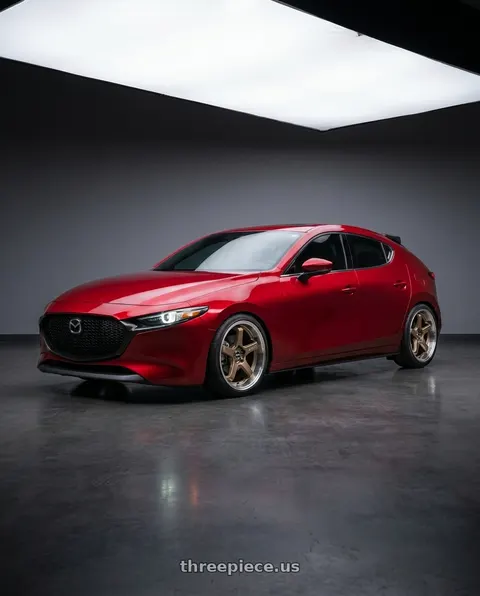 2026 Mazda 3 with F1R FC5 5x114 18x8.5 +38 Satin Bronze/Polish Lip wheels