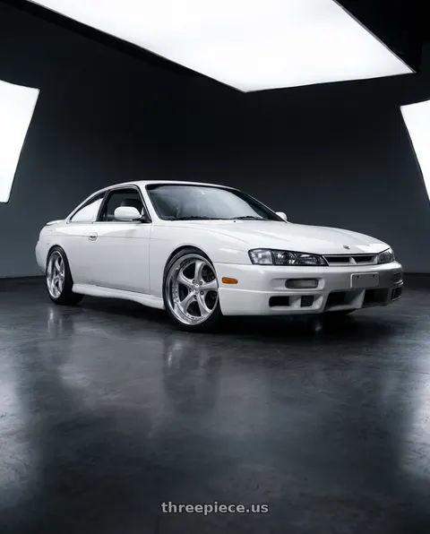 1997 Nissan 240SX with Work Wheels VS-KF 5X114.3 19x11.5-11 Light Grey Silver O Disk FULL REVERSE wheels