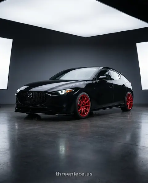 2026 Mazda 3 with Work Mco Racing 5x114.3 18x8.5+40  Red wheels