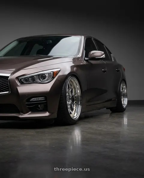 2014 INFINITI Q50 with Aodhan DS01 5x114.3 18x8.5+35 Vacuum Chrome W/ Gold Rivets wheels