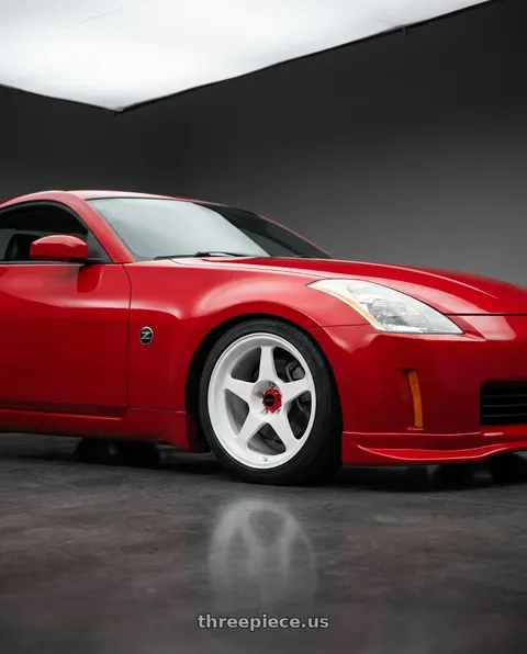 2003 Nissan 350Z Touring with R6061 Forged R1 5x114.3 18X8.5 +35 Championship White wheels
